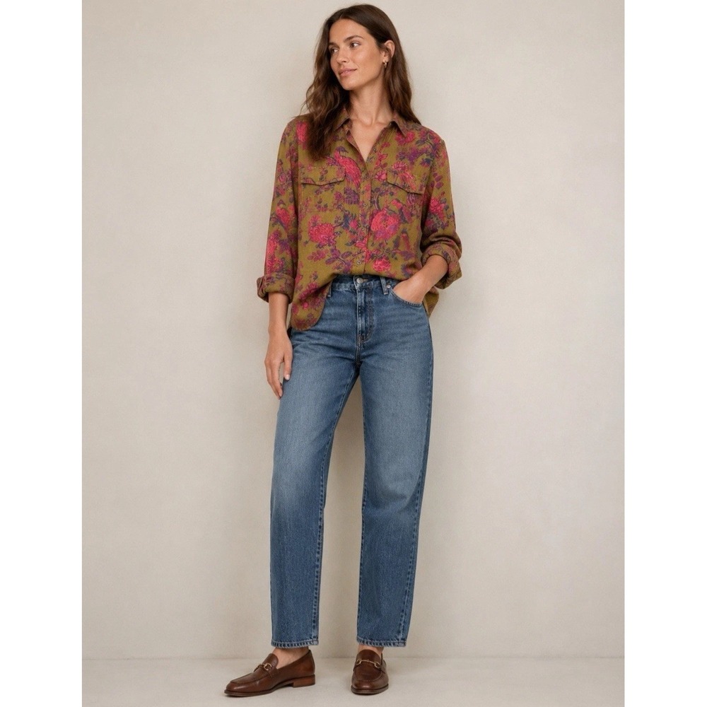 Sundance Floral Button-Up Collared Blouse Long Sleeve S Boho Earthy Cottagecore